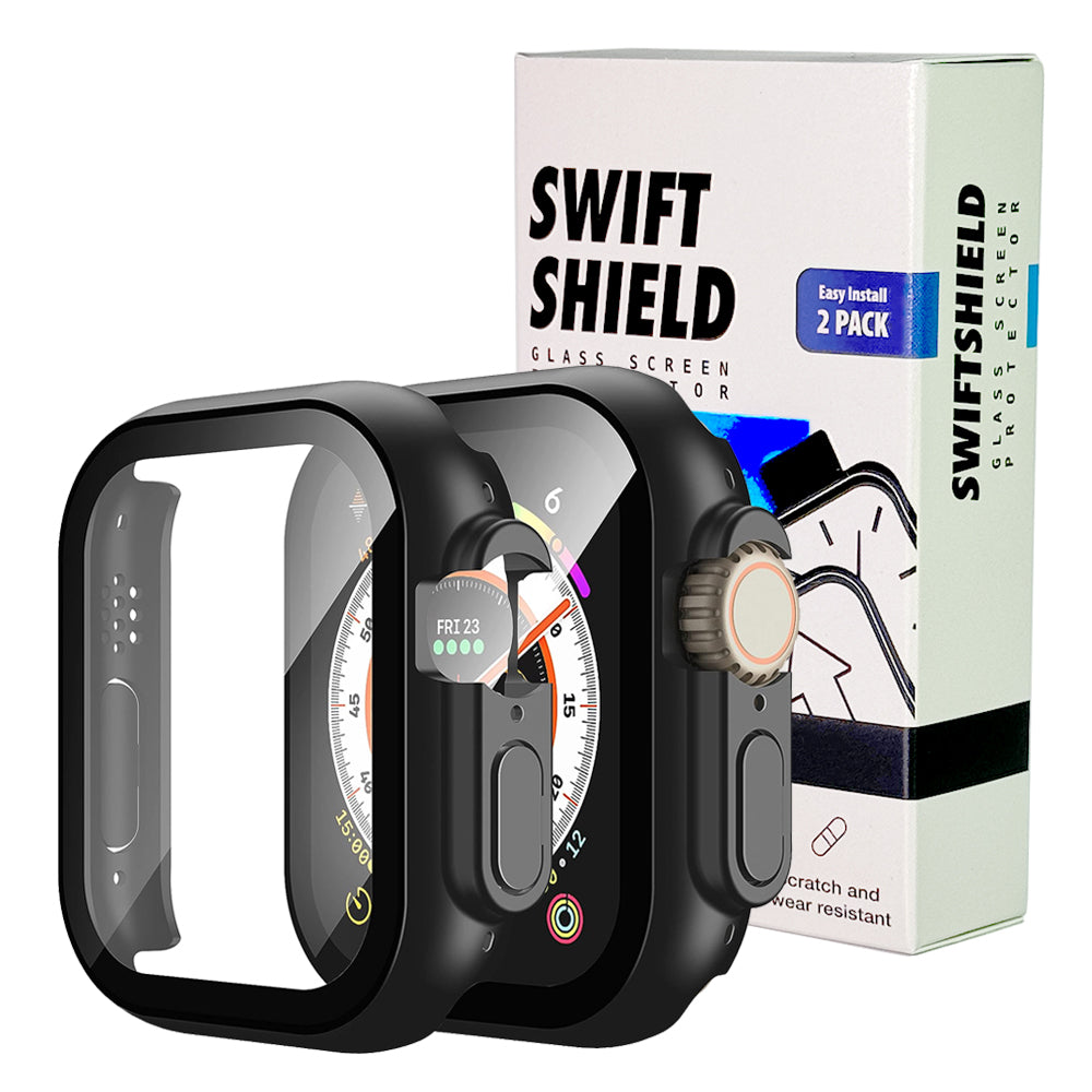 Apple Watch Ultra Ultra 2 49mm Case with Glass Screen Protector by Swiftshield 2 Pack Black