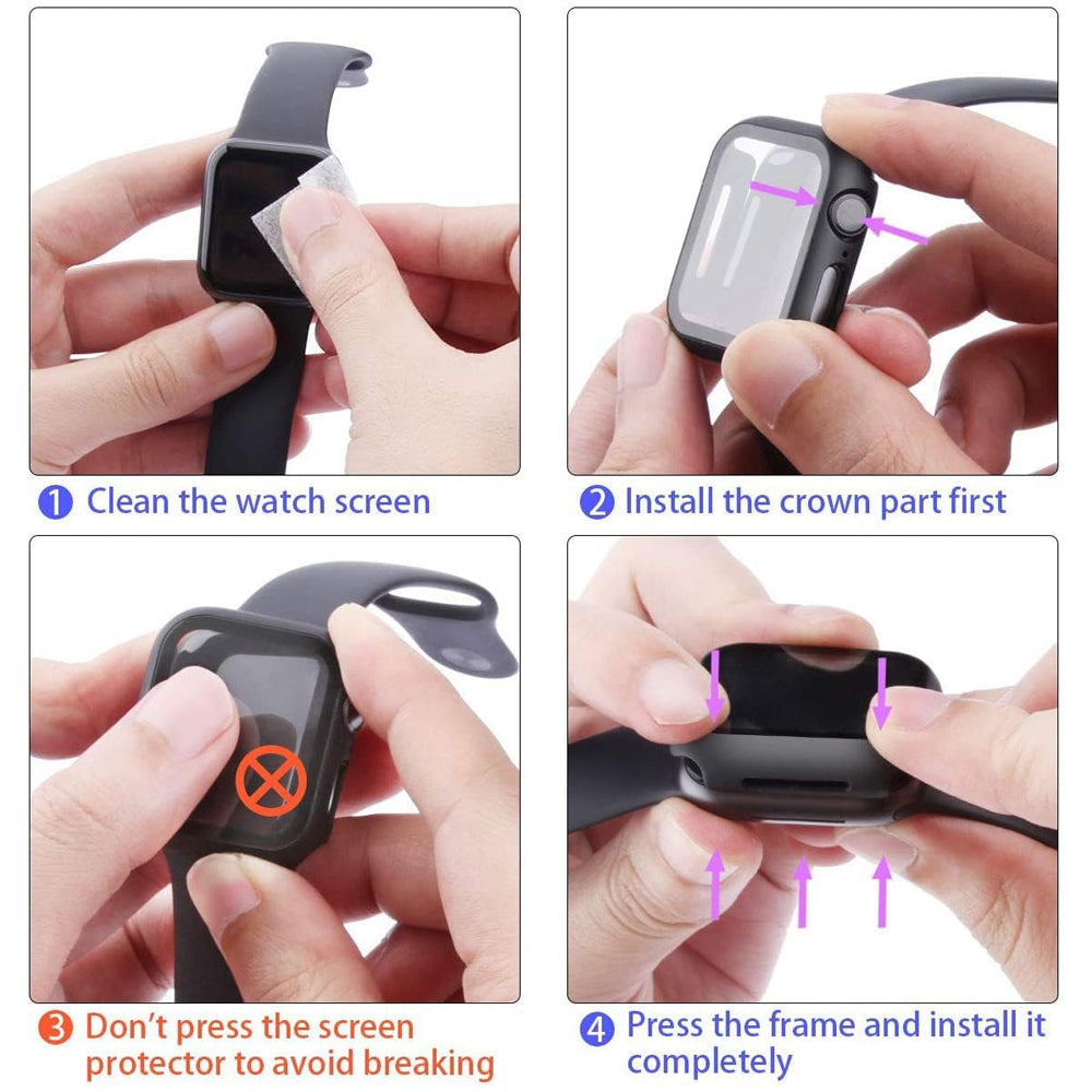 Apple Watch 41mm Case with Glass Screen Protector by SwiftShield (2 Pack - Black)