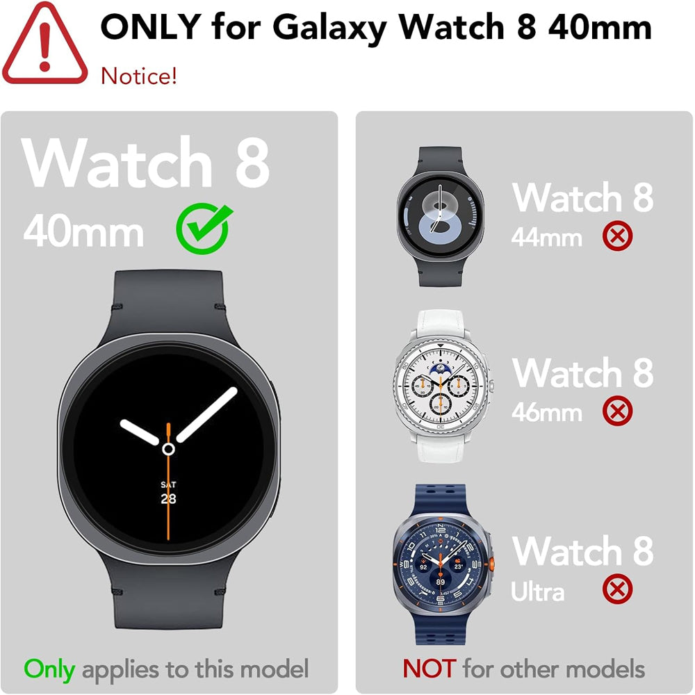 Samsung Galaxy Watch 8 40mm Case with Glass Screen Protector by SwiftShield (2 Pack - Black)