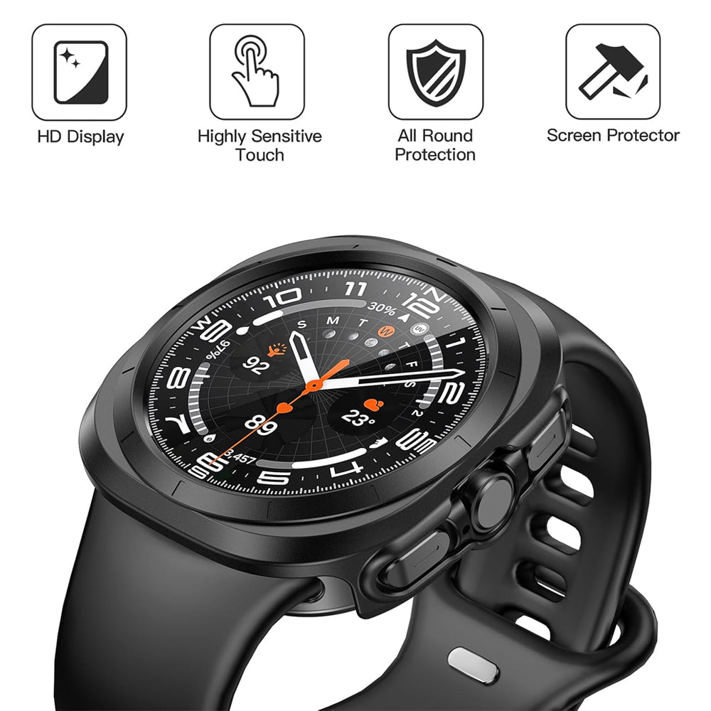 Samsung Galaxy Watch Ultra (2025) 47mm Case with Glass Screen Protector by SwiftShield (2 Pack - Black)