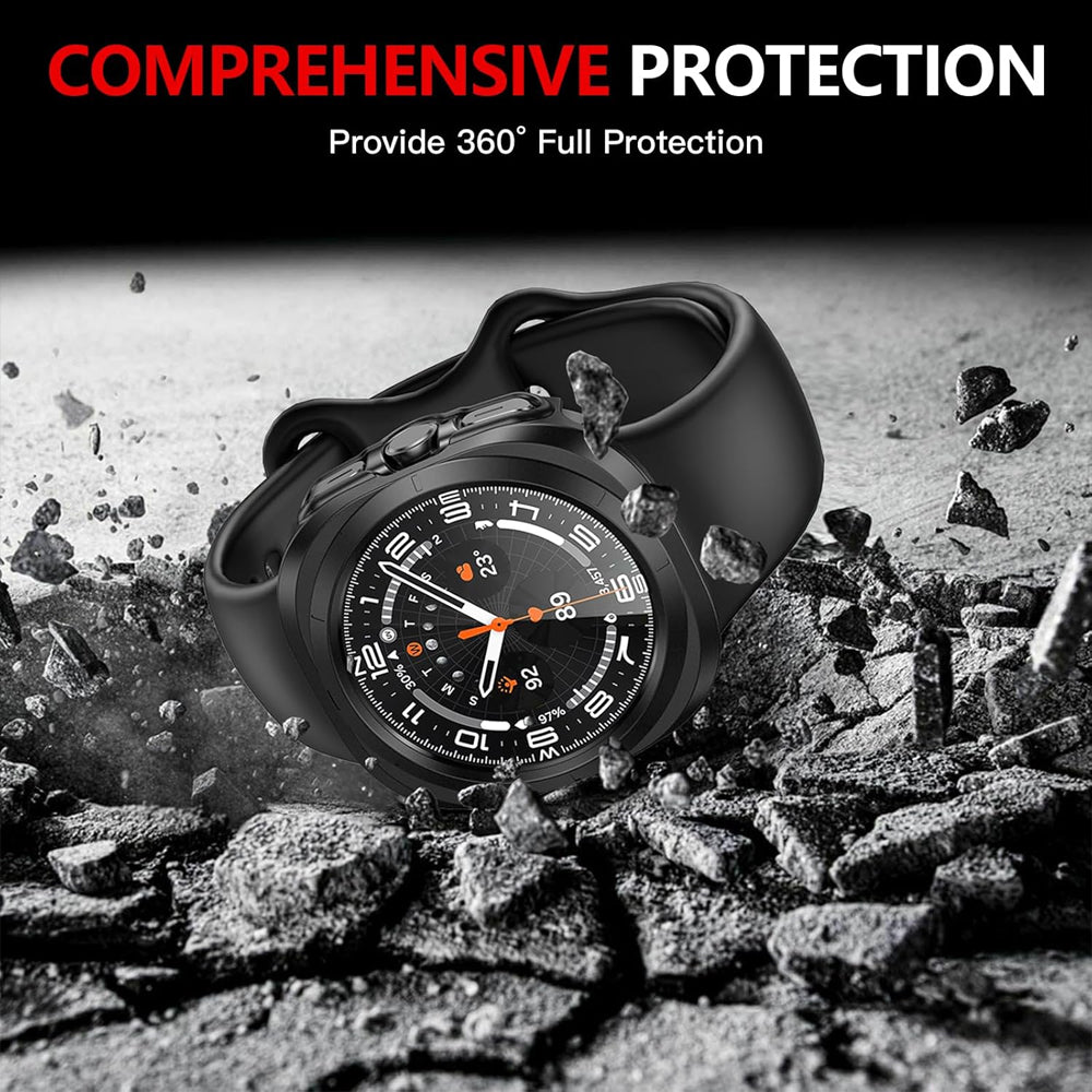 Samsung Galaxy Watch Ultra (2025) 47mm Case with Glass Screen Protector by SwiftShield (2 Pack - Black)