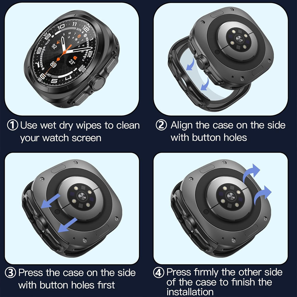 Samsung Galaxy Watch Ultra (2025) 47mm Case with Glass Screen Protector by SwiftShield (2 Pack - Black)