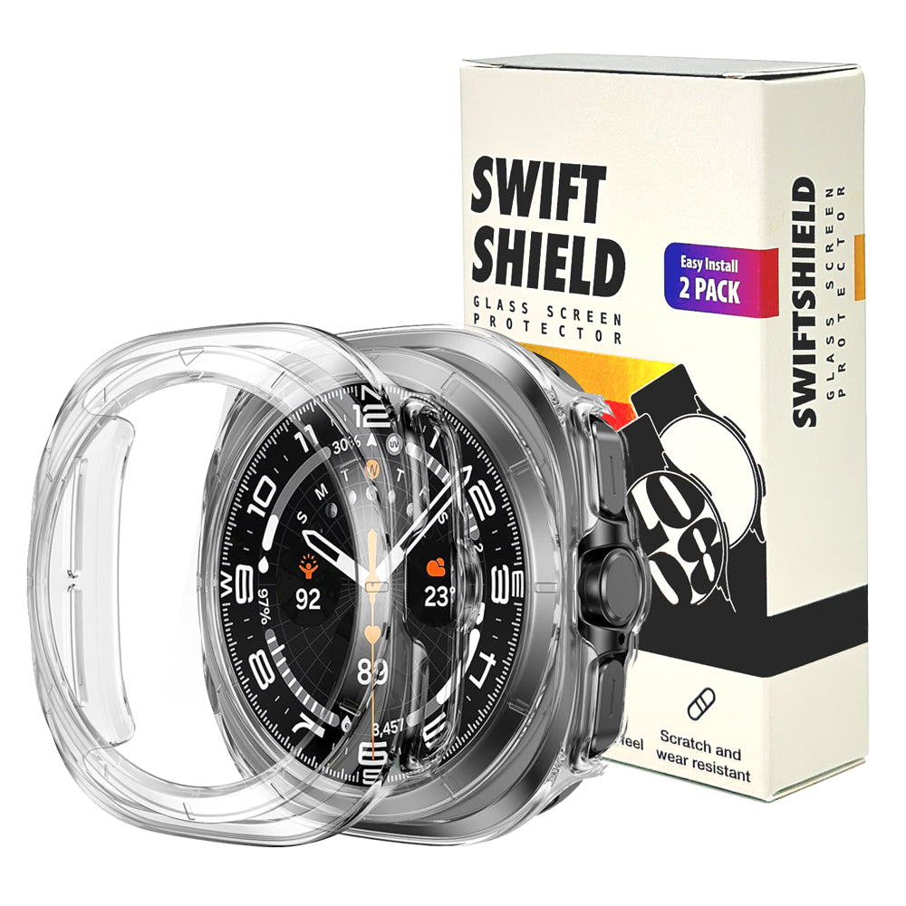 Samsung Galaxy Watch Ultra (2025) 47mm Case with Glass Screen Protector by SwiftShield (2 Pack - Clear)