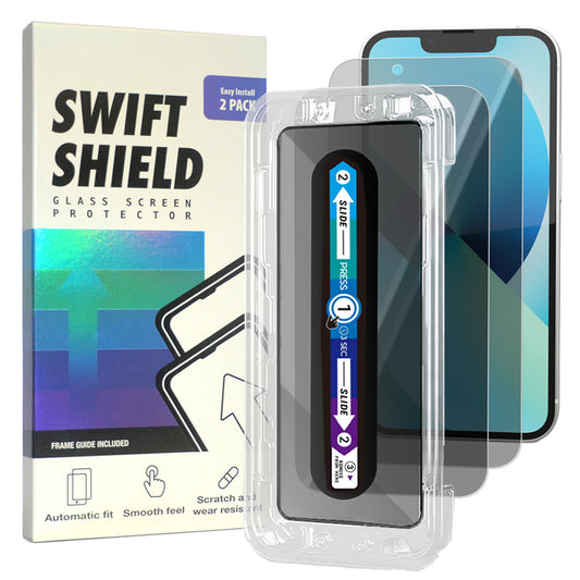 iPhone 13 Privacy Premium Tempered Glass Screen Protector Alignment Kit by SwiftShield [2-Pack]