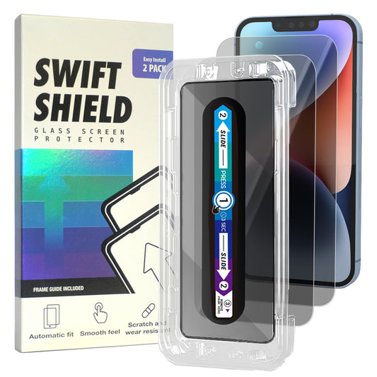 iPhone 14 Privacy Premium Tempered Glass Screen Protector Alignment Kit by SwiftShield [2-Pack]