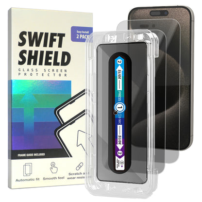 iPhone 15 Pro Max Privacy Premium Tempered Glass Screen Protector Alignment Kit by SwiftShield [2-Pack]