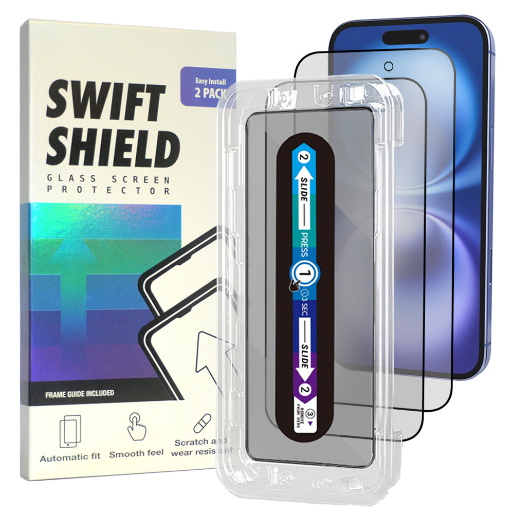 iPhone 16 Matte Anti-Glare Premium Tempered Glass Screen Protector Alignment Kit by SwiftShield [2-Pack]