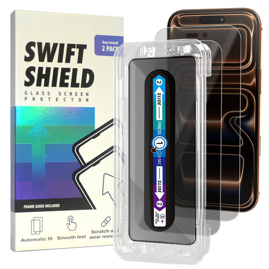 iPhone 17 Pro Tempered Glass Screen Protector [2-Pack] with Easy Alignment Frame – Privacy, Premium by SwiftShield
