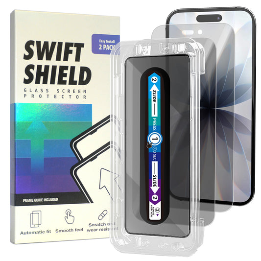 iPhone 17 Tempered Glass Screen Protector [2-Pack] with Easy Alignment Frame – Privacy, Premium by SwiftShield