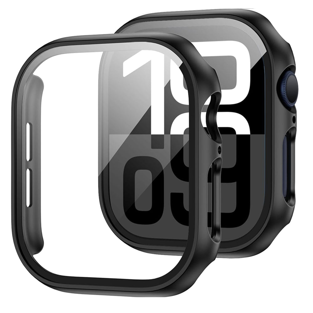 Apple Watch Series 10 (46mm) Case with Glass Screen Protector by SwiftShield (2 Pack - Black)