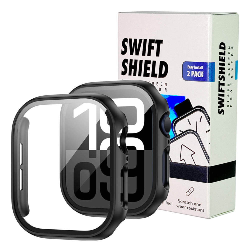 Apple Watch Series 10 (46mm) Case with Glass Screen Protector by SwiftShield (2 Pack - Black)