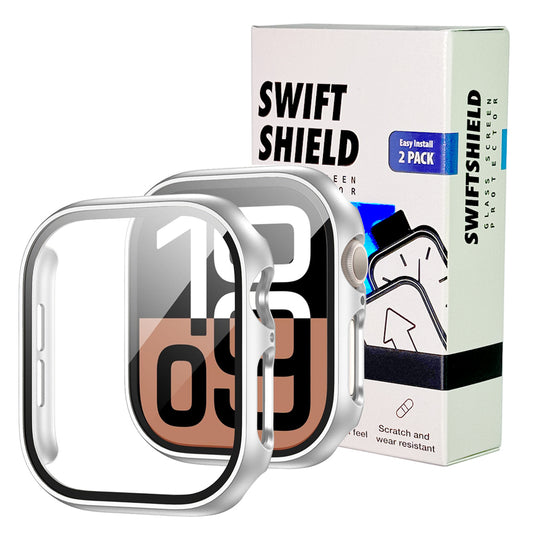 Apple Watch Series 10 (42mm) Case with Glass Screen Protector by SwiftShield (2 Pack - Silver)