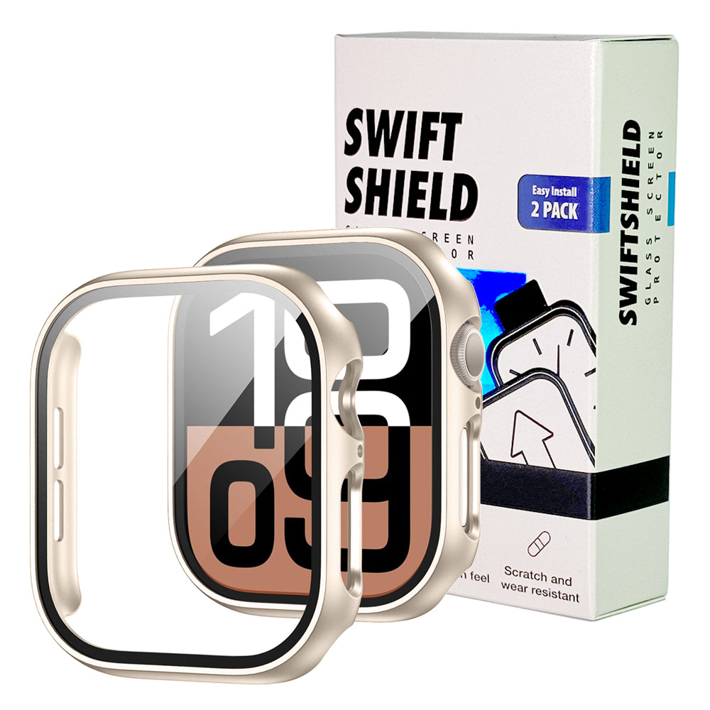 Apple Watch Series 10 (46mm) Case with Glass Screen Protector by SwiftShield (2 Pack - Gold Titanium)