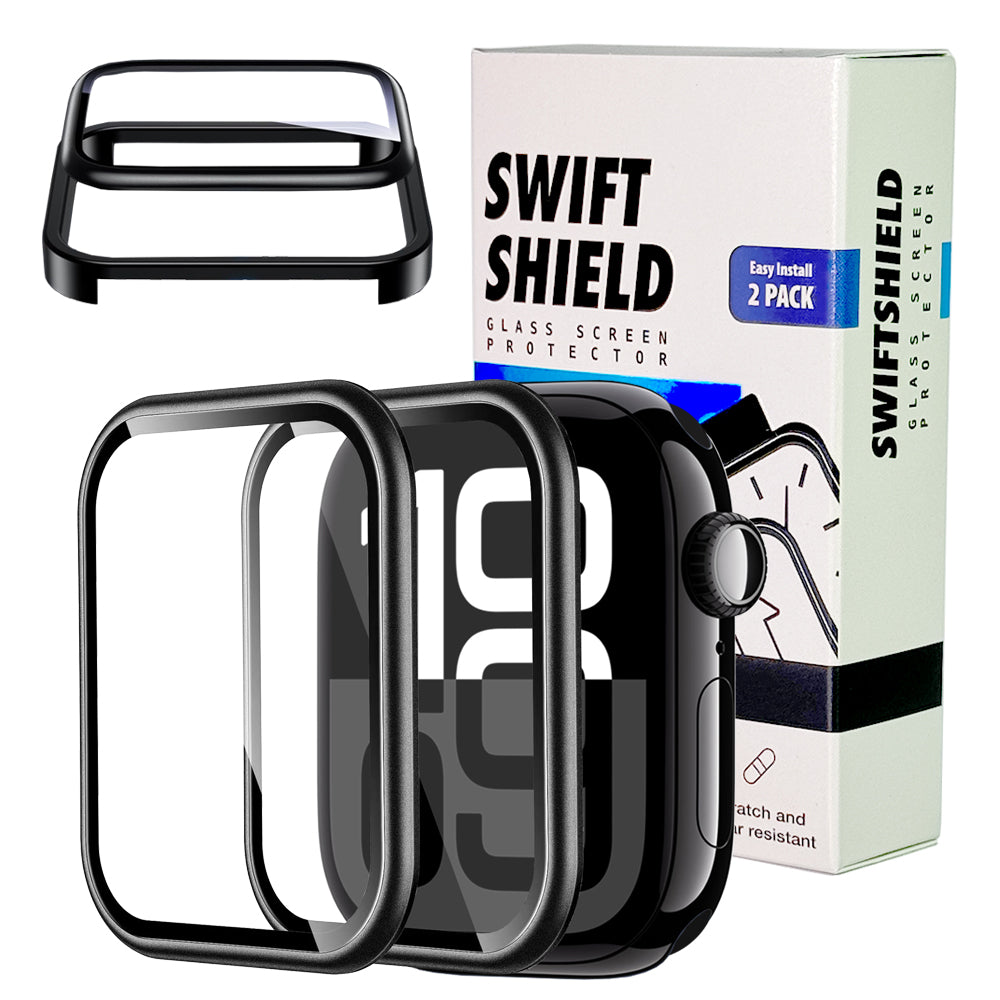 Apple Watch Series 10 (42mm) Glass Screen Protector Alignment Kit by SwiftShield (2 Pack - Black)