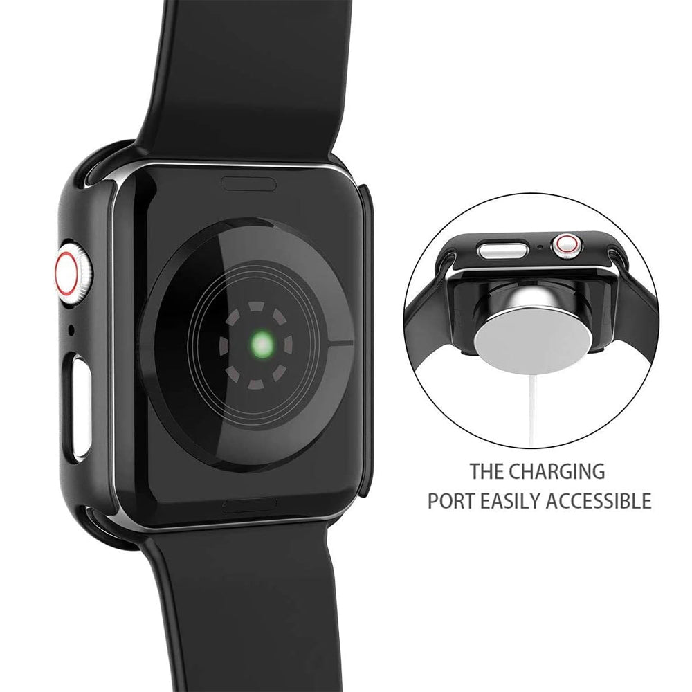 Apple Watch 40mm Case with Glass Screen Protector by SwiftShield (2 Pack - Black + Clear)