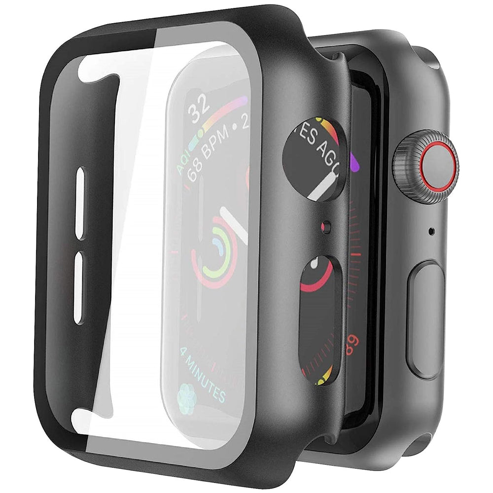 Apple Watch 44mm Case with Glass Screen Protector by SwiftShield (2 Pack - Black)