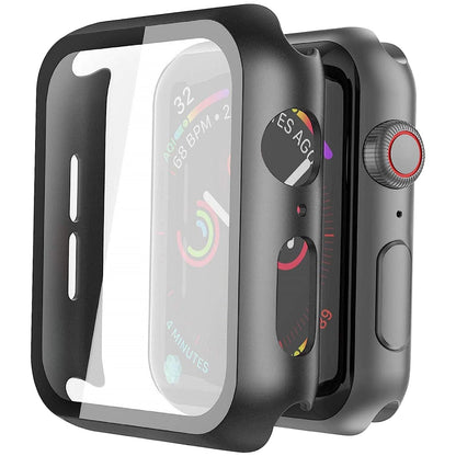 Apple Watch 44mm Case with Glass Screen Protector by SwiftShield (2 Pack - Black + Clear)