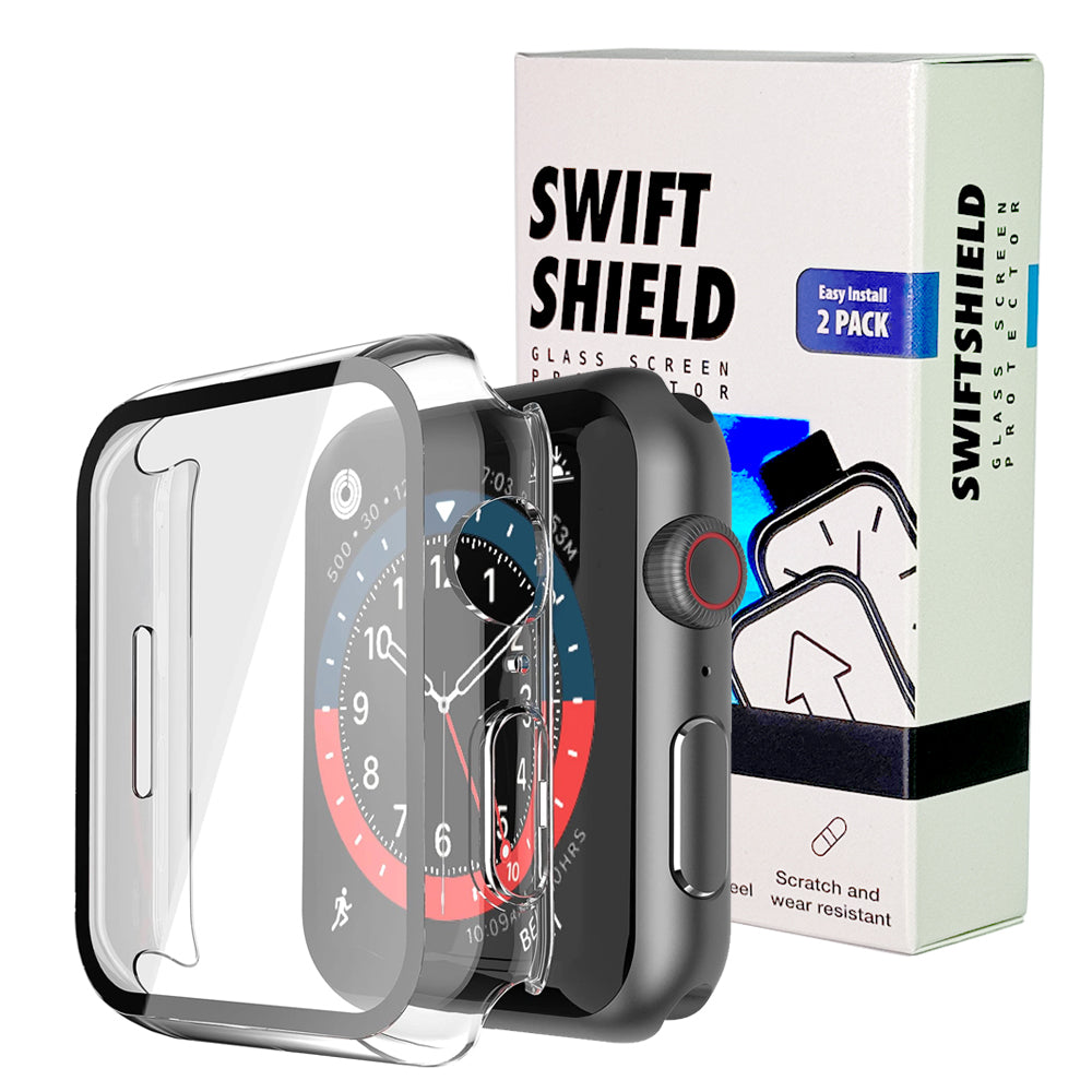 Apple Watch 45mm Case with Glass Screen Protector by SwiftShield (2 Pack - Clear)