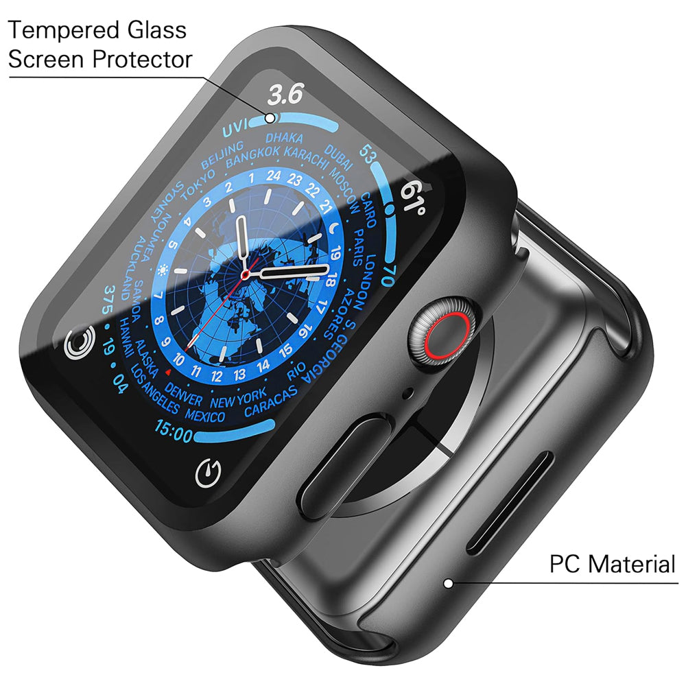 Apple Watch 41mm Case with Glass Screen Protector by SwiftShield (2 Pack - Black + Clear)