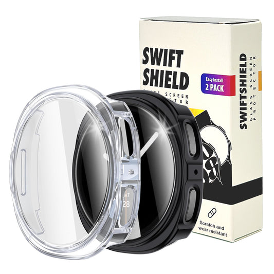 Samsung Galaxy Watch 8 40mm Case with Glass Screen Protector by SwiftShield (2 Pack - Black + Clear)