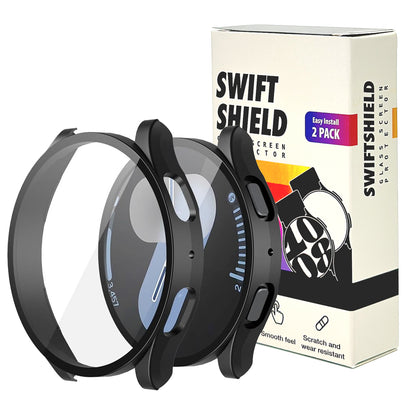 Samsung Galaxy Watch 7 44mm Case with Glass Screen Protector by SwiftShield (2 Pack - Black)