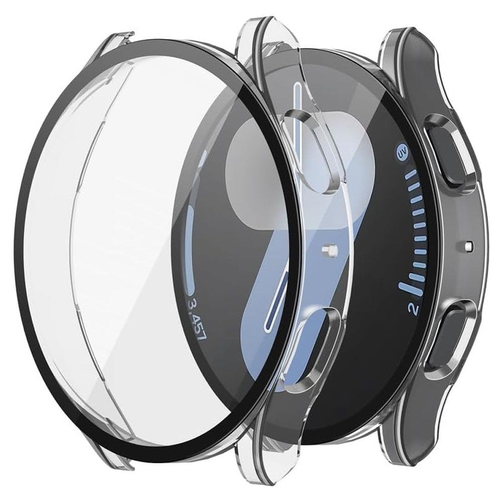 Samsung Galaxy Watch 7 44mm Case with Glass Screen Protector by SwiftShield (2 Pack - Black + Clear)