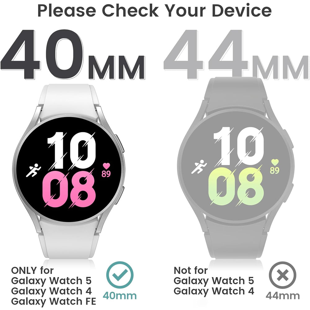 Samsung Galaxy Watch FE 40mm Case with Glass Screen Protector by SwiftShield (2 Pack - Black + Clear)