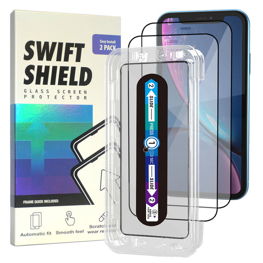 iPhone XR Clear Premium Tempered Glass Screen Protector Alignment Kit by SwiftShield [2-Pack]