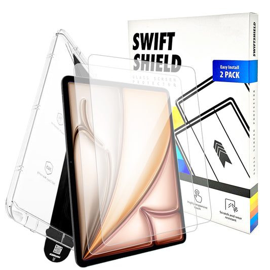 iPad Air 13" M2 Clear Premium Tempered Glass Screen Protector Alignment Kit by SwiftShield [2-Pack]